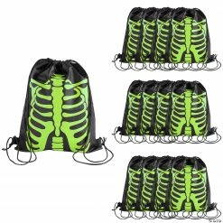 12" x 15" Medium Glow-in-the-Dark Skeleton Nonwoven Drawstring Bags – 12 Pc.
