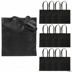 15" x 17" Large Black Tote Bags - 12 Pc.