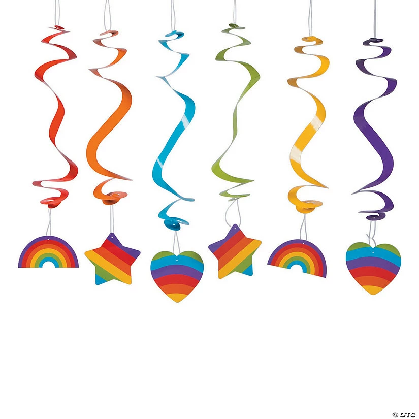 26" Rainbow Party Hanging Swirl Decorations - 12 Pc. 1 26" Rainbow Party Hanging Swirl Decorations - 12 Pc.