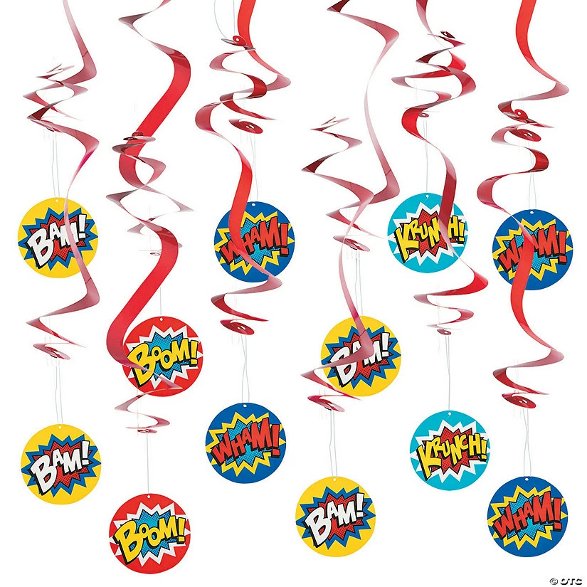 28" Superhero Hanging Swirls - 12 Pc. 1 28" Superhero Hanging Swirls - 12 Pc.