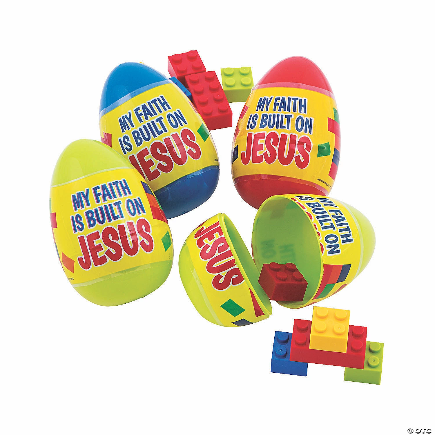 3" Built on Jesus Color Brick-Filled Plastic Easter Eggs - 12 Pc. 1 3" Built on Jesus Color Brick-Filled Plastic Easter Eggs - 12 Pc.