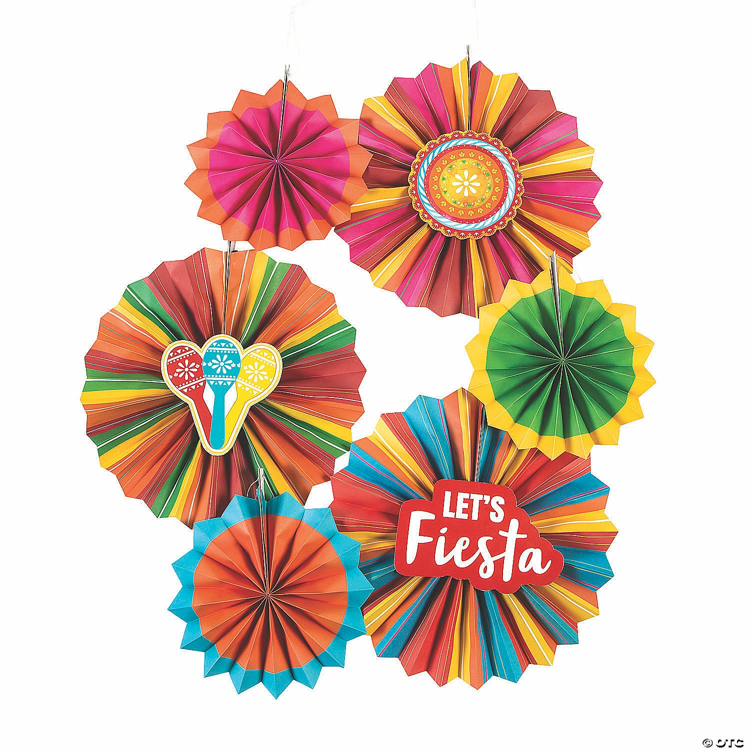 8" - 12" Fiesta Paper Hanging Paper Fans - 6 Pc. 1 8" - 12" Fiesta Paper Hanging Paper Fans - 6 Pc.