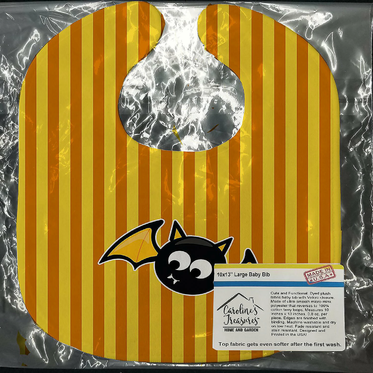 Caroline's Treasures, Halloween, Halloween Bat Orange Stripes Baby Bib, 10 x 13, 2 Caroline's Treasures, Halloween, Halloween Bat Orange Stripes Baby Bib, 10 x 13, - Image 2