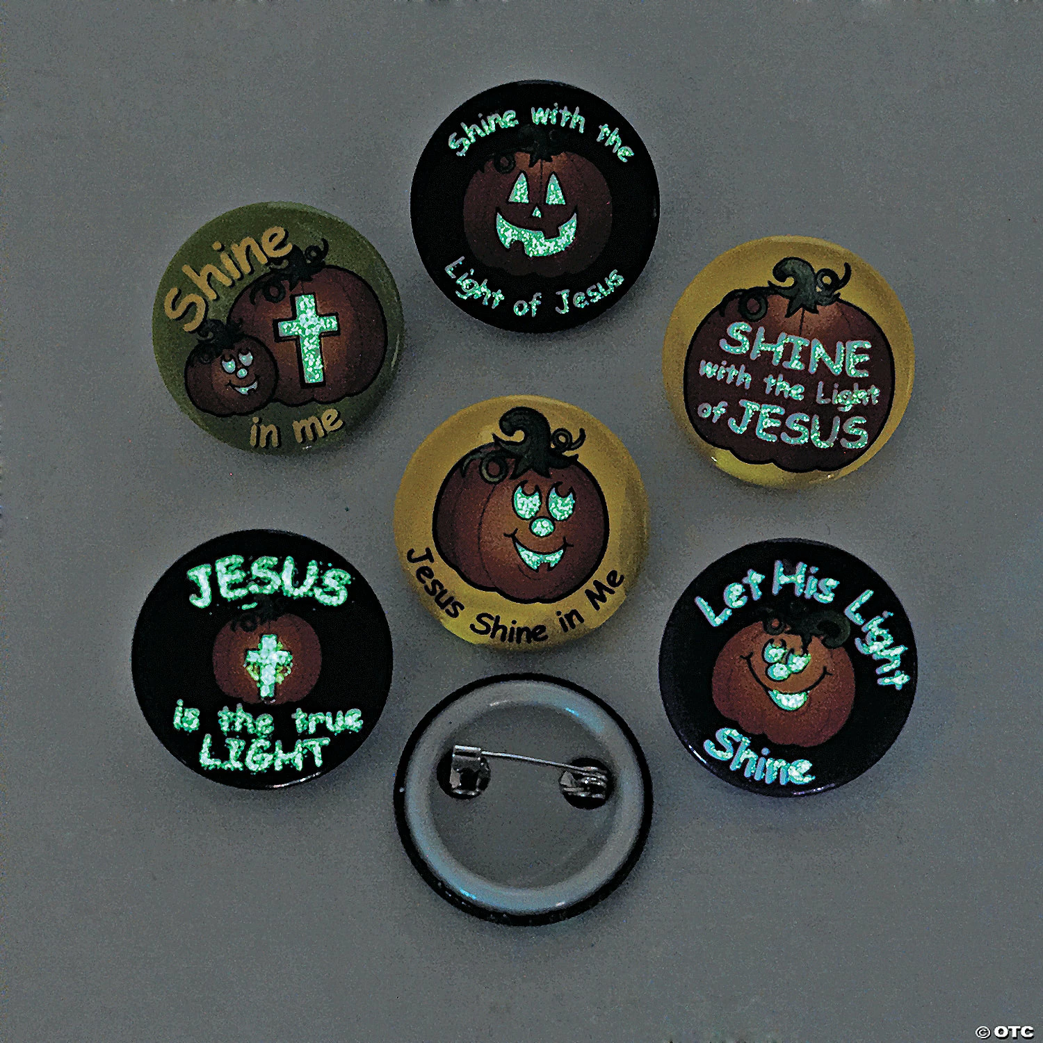 Christian Pumpkin Glow-in-the-Dark Mini Buttons - 48 Pc. 2 Christian Pumpkin Glow-in-the-Dark Mini Buttons - 48 Pc. - Image 2