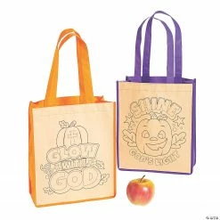 Color Your Own Medium Christian Pumpkin Halloween Nonwoven Tote Bags - 12 Pc.