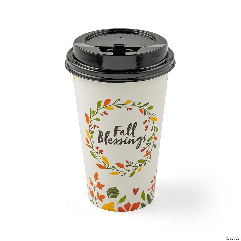 Fall Blessings Autumn Wreath Insulated Paper Coffee Cups with Lids - 12 Pc. 1 Fall Blessings Autumn Wreath Insulated Paper Coffee Cups with Lids - 12 Pc.