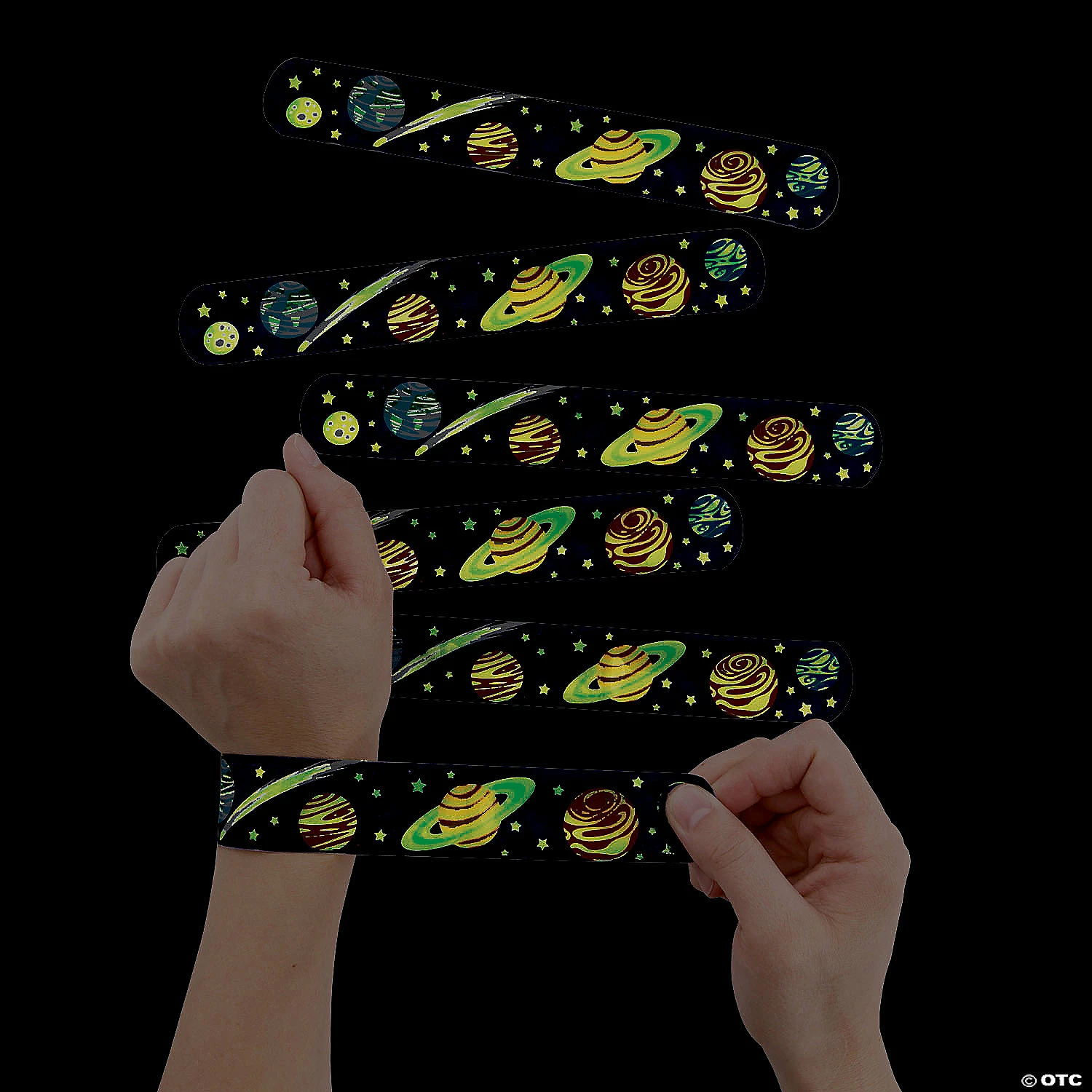 Glow-in-the-Dark Space Slap Bracelets - 12 Pc. 1 Glow-in-the-Dark Space Slap Bracelets - 12 Pc.