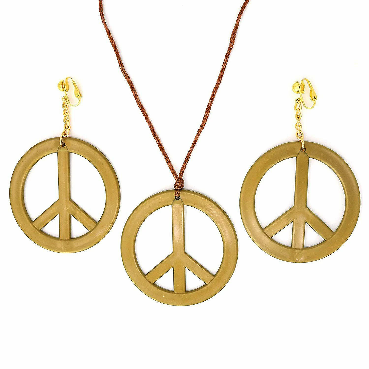 Peace Earrings and Necklace - 1960's Hippie Costume Accessories Jewelry - 1 Set 2 Peace Earrings and Necklace - 1960's Hippie Costume Accessories Jewelry - 1 Set - Image 2