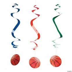 Red/Green/Blue Basketball Hanging Swirl Decorations - 12 Pc.