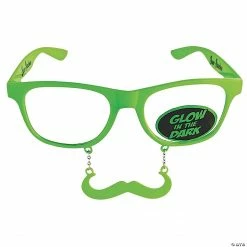 Sun-Stache Glow-in-the-Dark Green Mustache Glasses - 1 Pc.