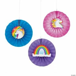 Unicorn Hanging Fans with Icons - 12 Pc.